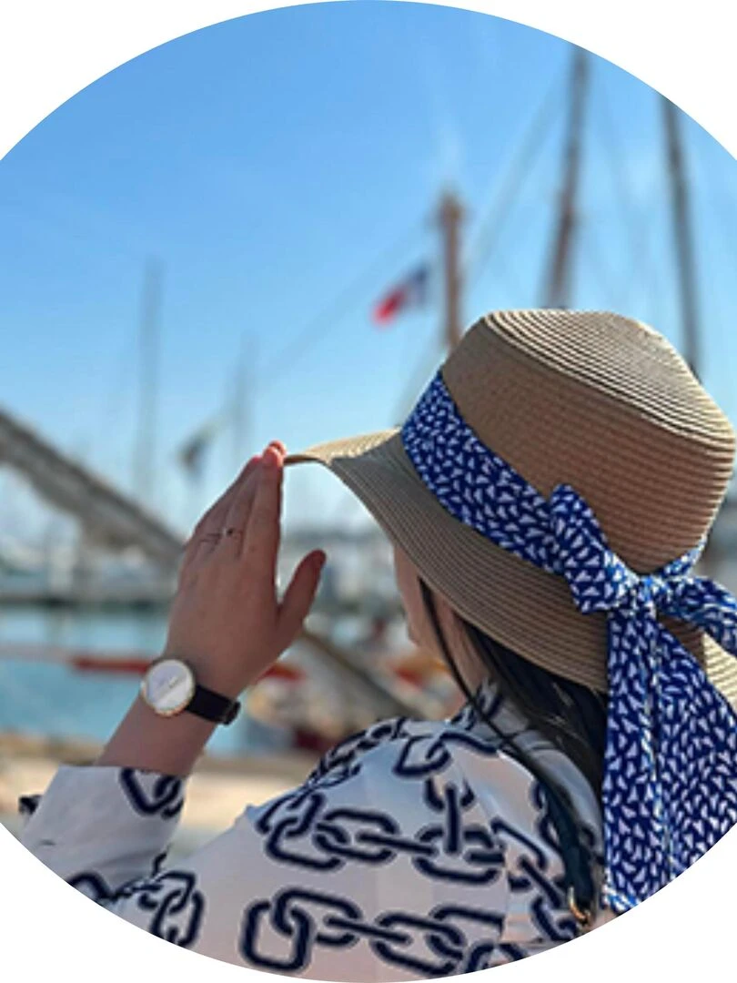 Chapeau Femme canotier Foulard cœurs   Bleu Blanc