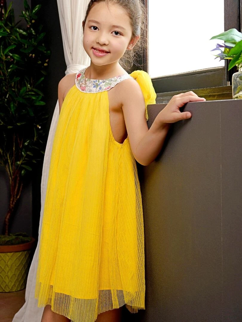 Robe Cérémonie Jaune Fille Col Fleuri ALIZEE La Faute à Voltaire Jaune citron