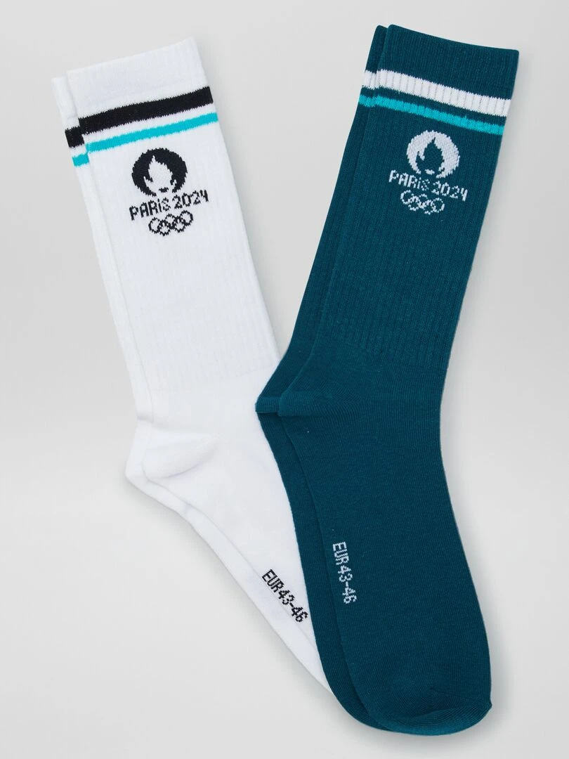 Lot de 2 chaussettes de sport 'Paris 2024' Vert/blanc