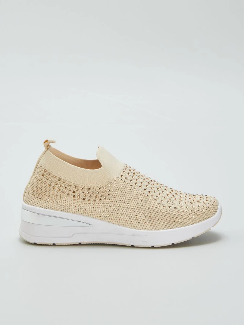 Baskets en mesh et strass Beige