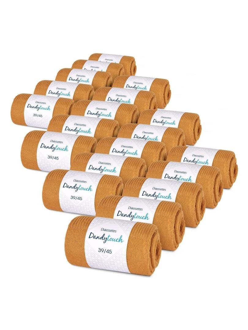 Chaussettes Jersey Coton Lot 20 Paires Fabrication UE Marron caramel