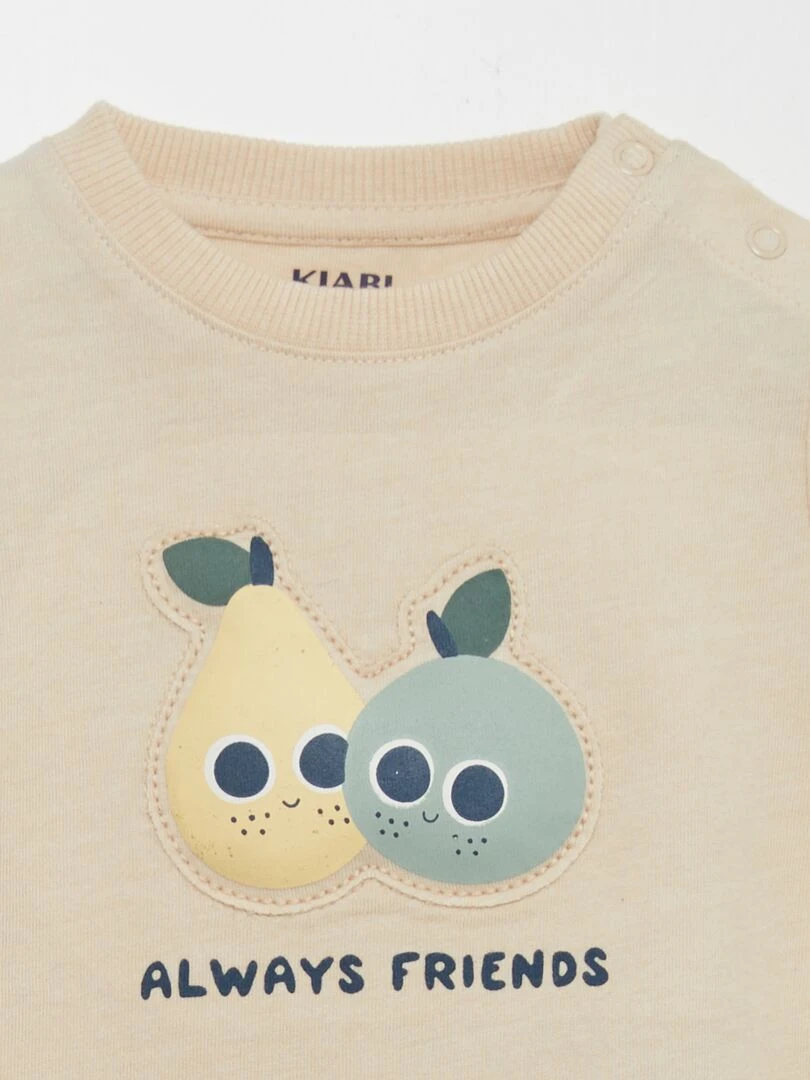 T shirt avec animation en relief Beige