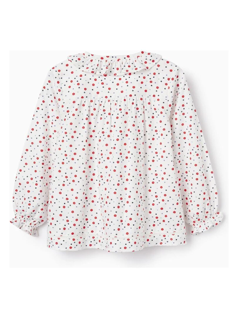 Blouse en sergé de coton à motif pour fille 'Floral' manches longues SPRING BEGINS Blanc