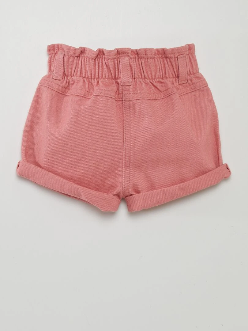 Short en denim effet smocké rose