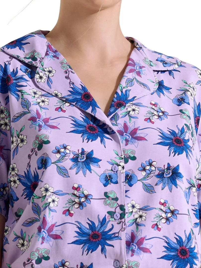 Pyjama short chemise manches courtes Flowers   Violet