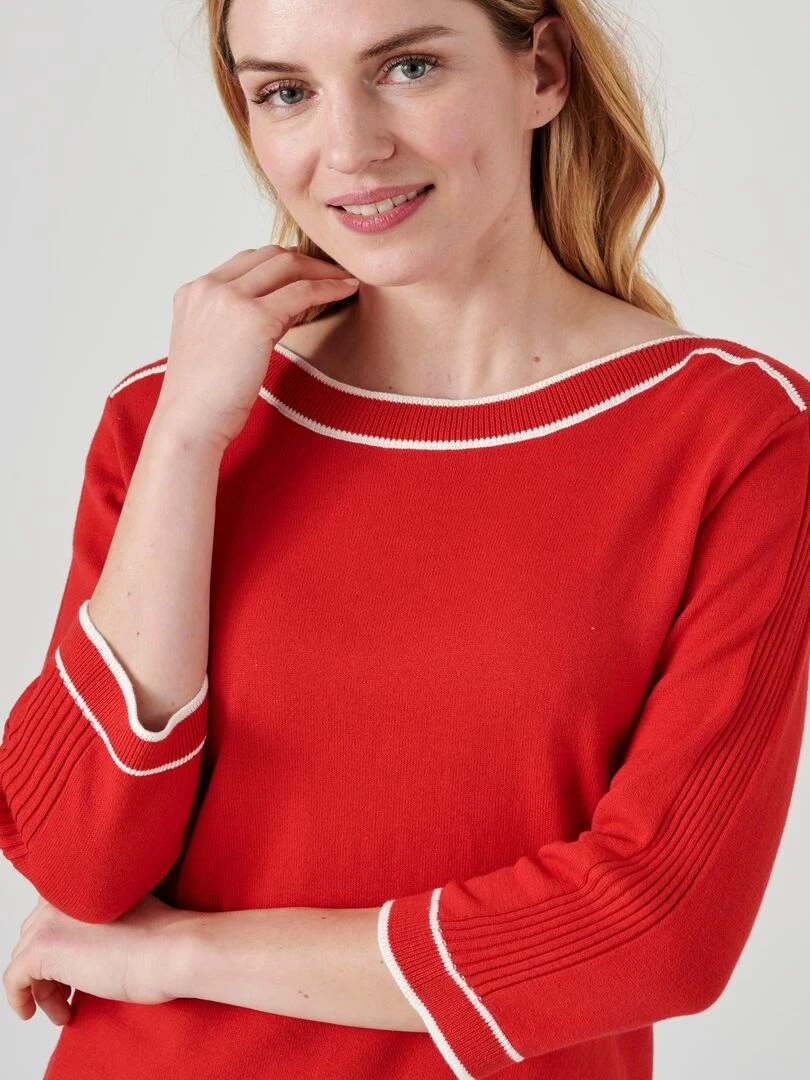 Pull rayures et côtes   Damart   Blanc Rouge Blanc