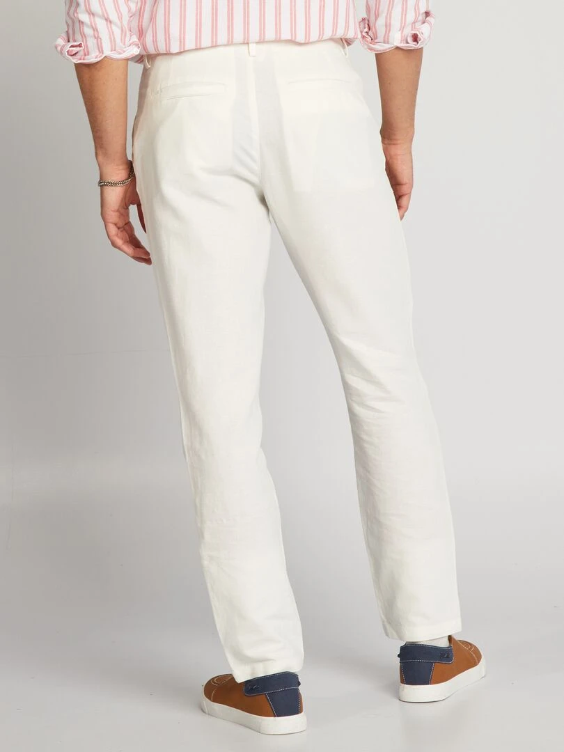 Pantalon chino coupe slim en lin mélangé   blanc
