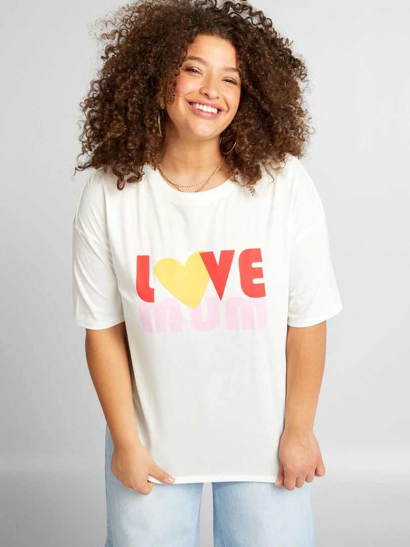 T shirt 'famille' manches courtes Ecru 'love mom'