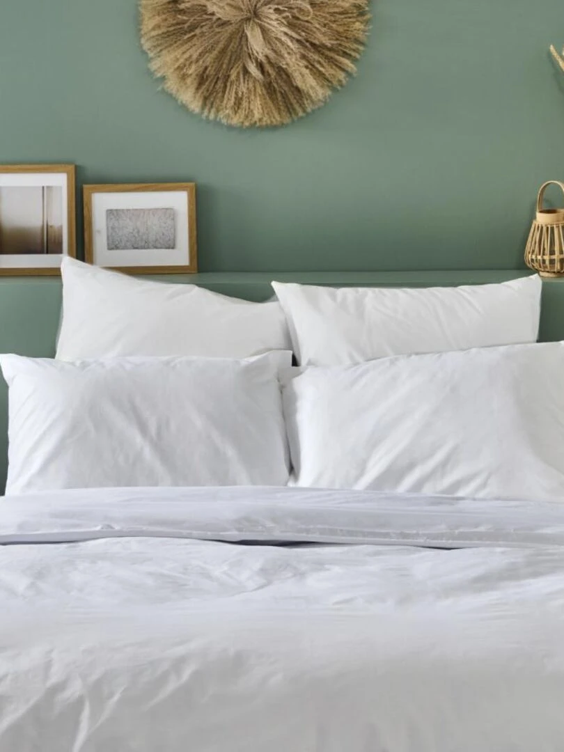 Bleu Câlin   Taie d'oreiller unie Percale de coton 80 fils/cm²   Blanc