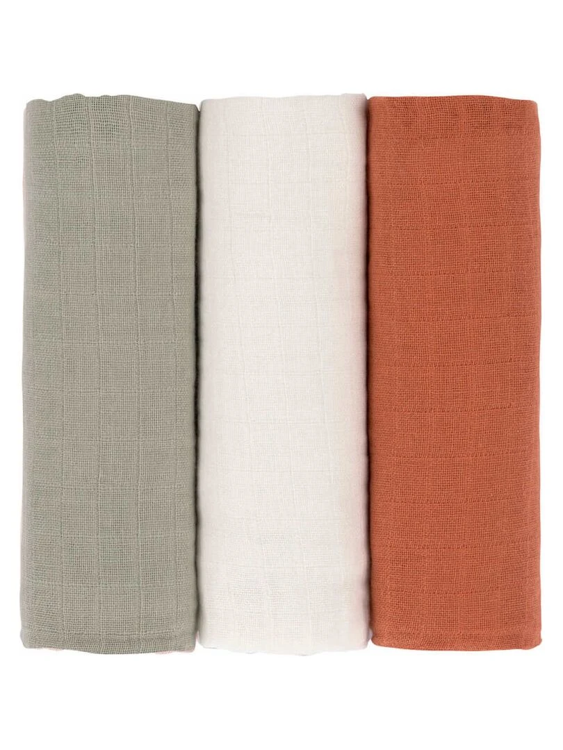 Lot de 3 langes en mousseline Rouille Multicolore