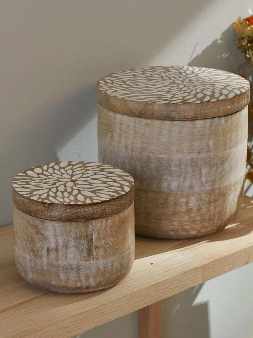 Lot de 2 boîtes rondes 'MANGO WOOD' 'TODAY'   Beige