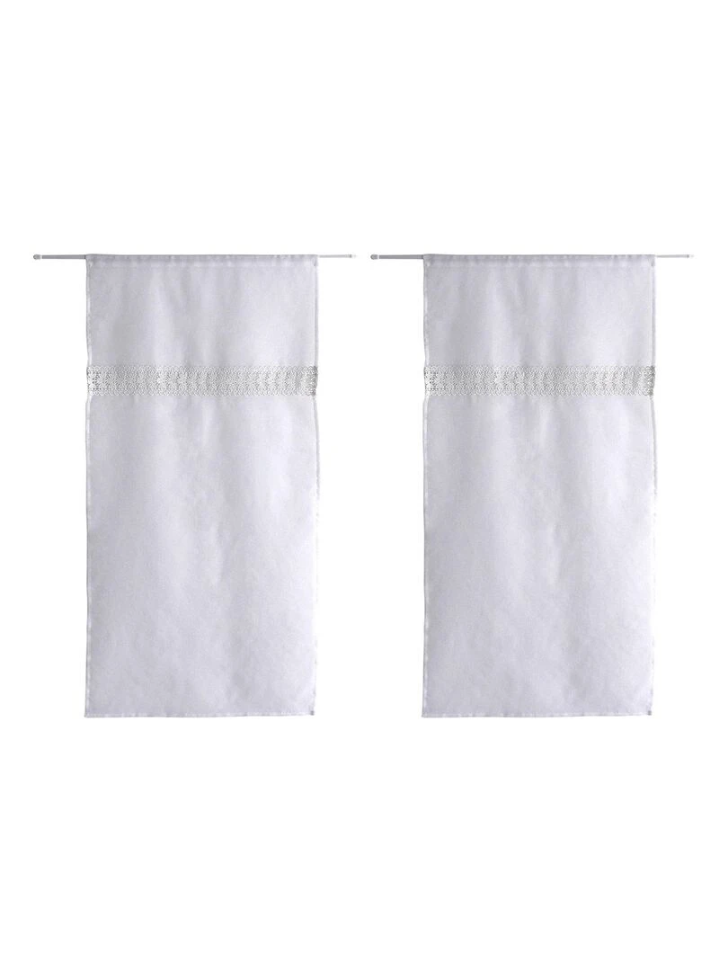 Paire de vitrages doits et galon macramé Blanc