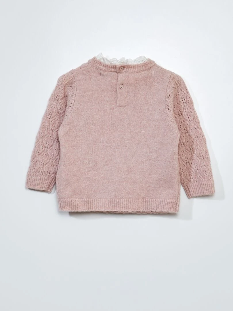 Pull en maille ajourée + broderie anglaise Violet
