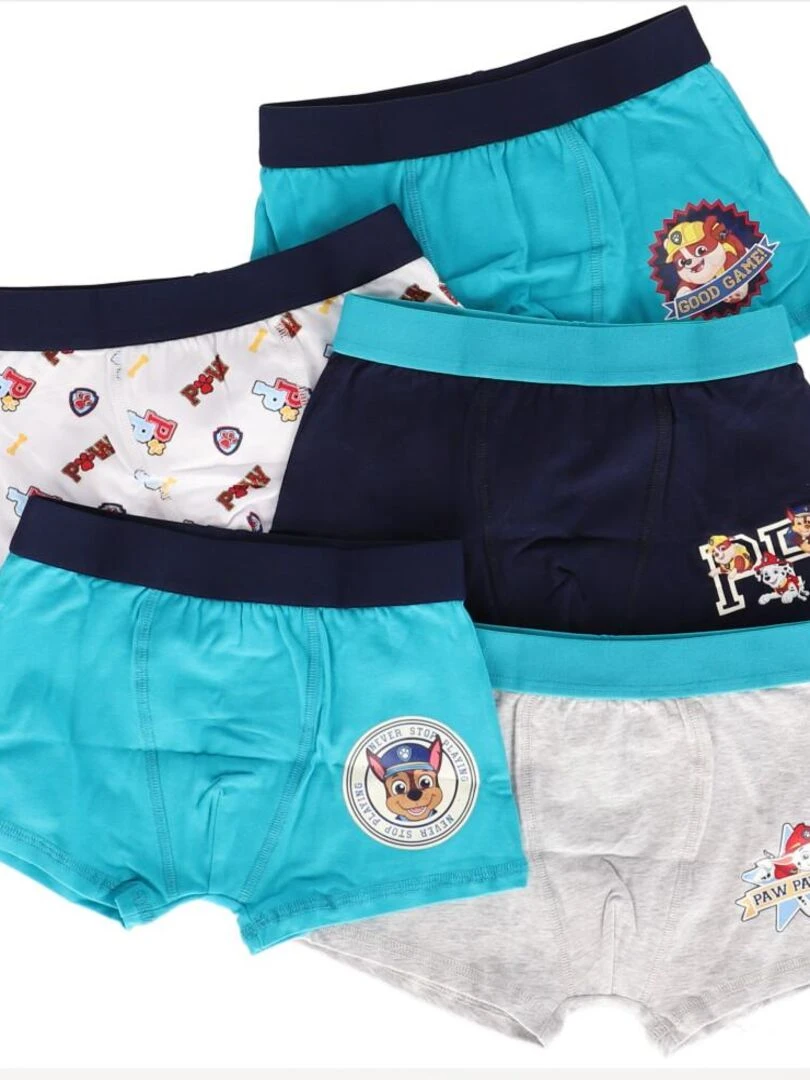 Lot de 5 boxers Pat Patrouille 8/9 ans Garçon 95% Coton/5% Elasthanne Bleu