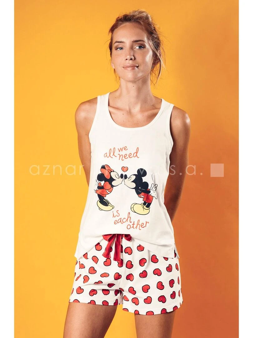 Pyjama short débardeur Love Mouse Disney ivoire   Ecru