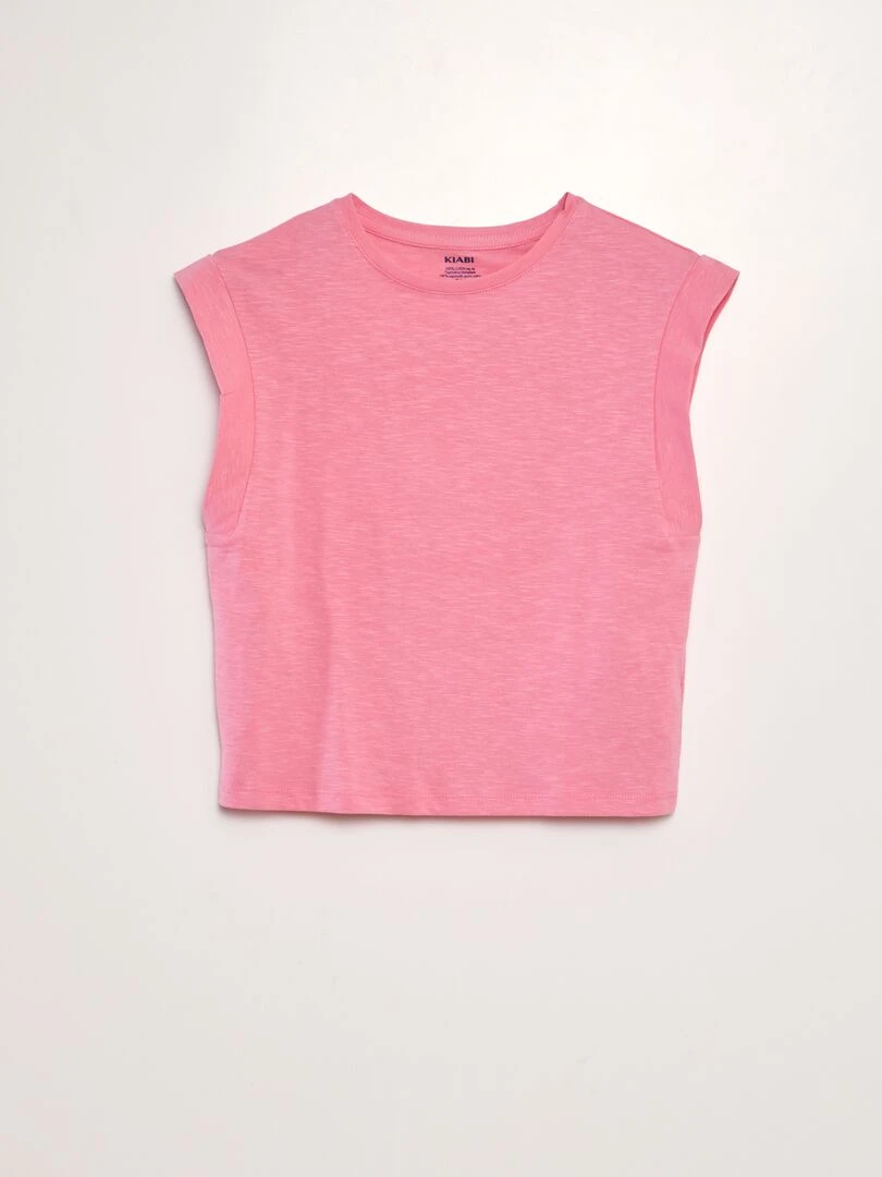 T shirt en jersey à manches très courtes rose