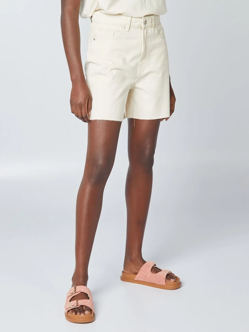 Short mi cuisse en coton Beige