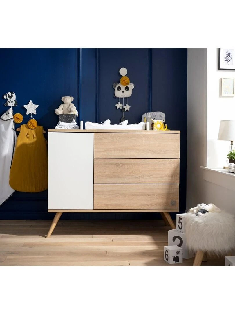 Commode 1 porte 3 tiroirs en bois   SAUTHON   Blanc Marron