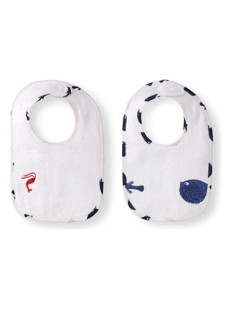 Lot De Deux Bavoirs Créative Côtier 100% Coton Blanc et Bleu Bleu