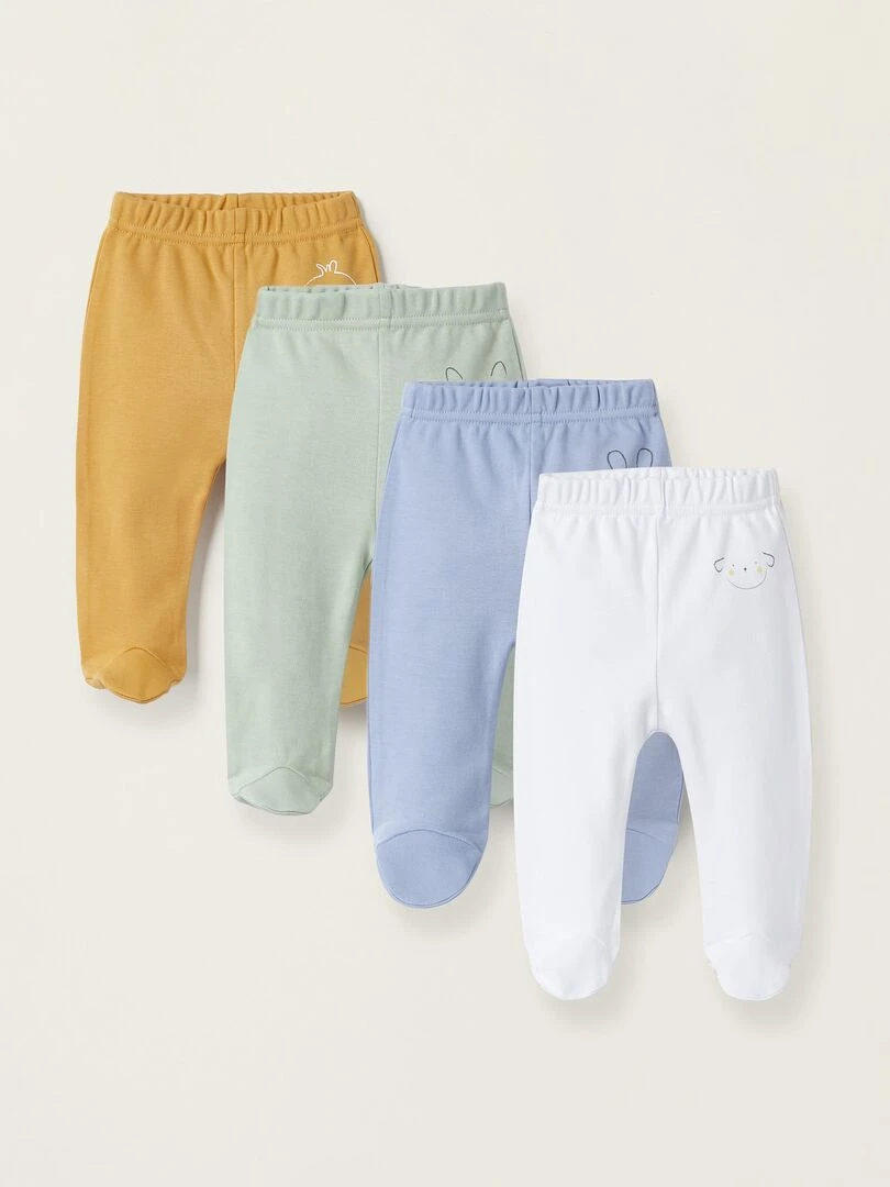 Pack de 4 Pantalons avec Pieds pour Bébé et Nouveau Né 'Animaux' ESSENTIALS LINE Multicolore