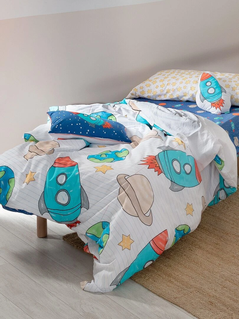 Parure housse de couette 2 pièces Space rocket "Happyfriday"   Bleu Blanc