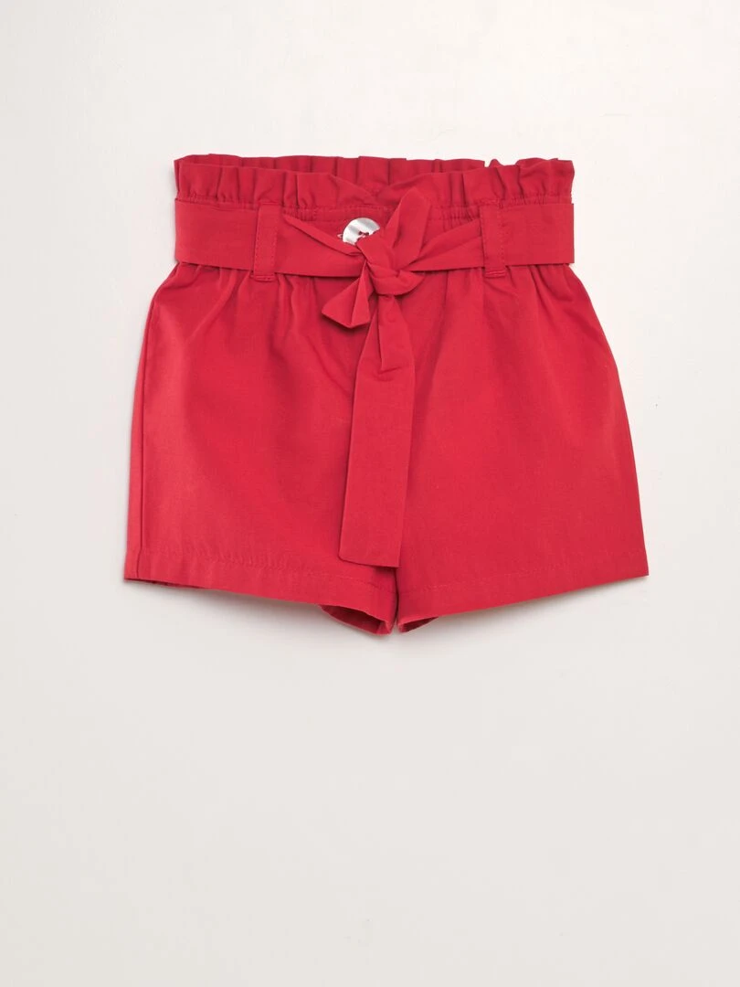 Short ceinturé en popeline Rouge