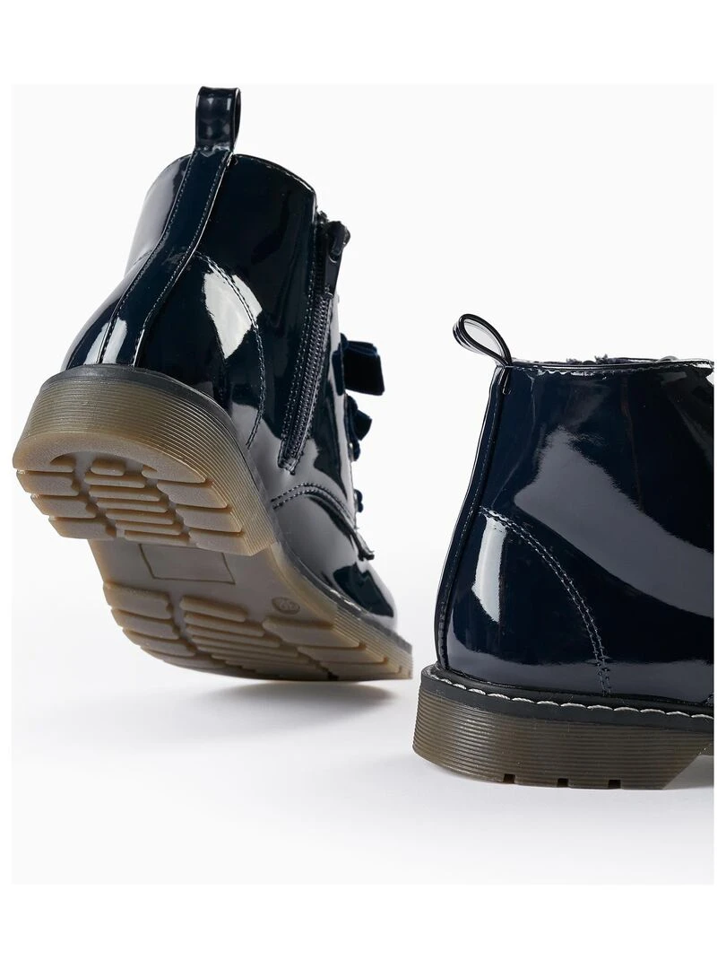 Bottes de motard vernies pour fille   NOËL   Bleu foncé