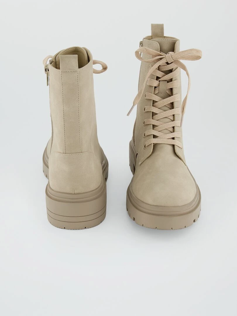 Boots à lacets en suedine   Beige