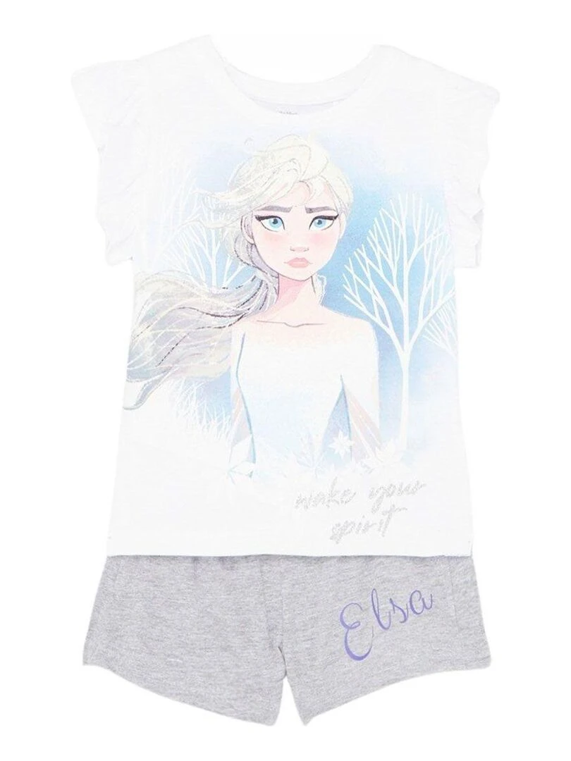 Disney Ensemble T shirt short fille Imprimé La Reine Des Neiges Blanc