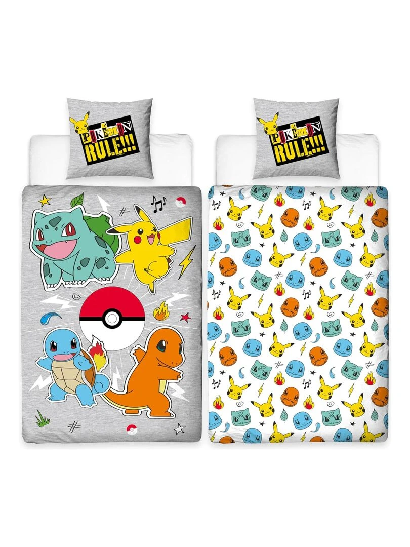Parure de Lit Enfant Pikachu Starters Gris