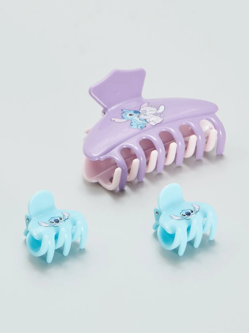 Lot de 3 pinces crabe 'Stitch' Bleu/violet