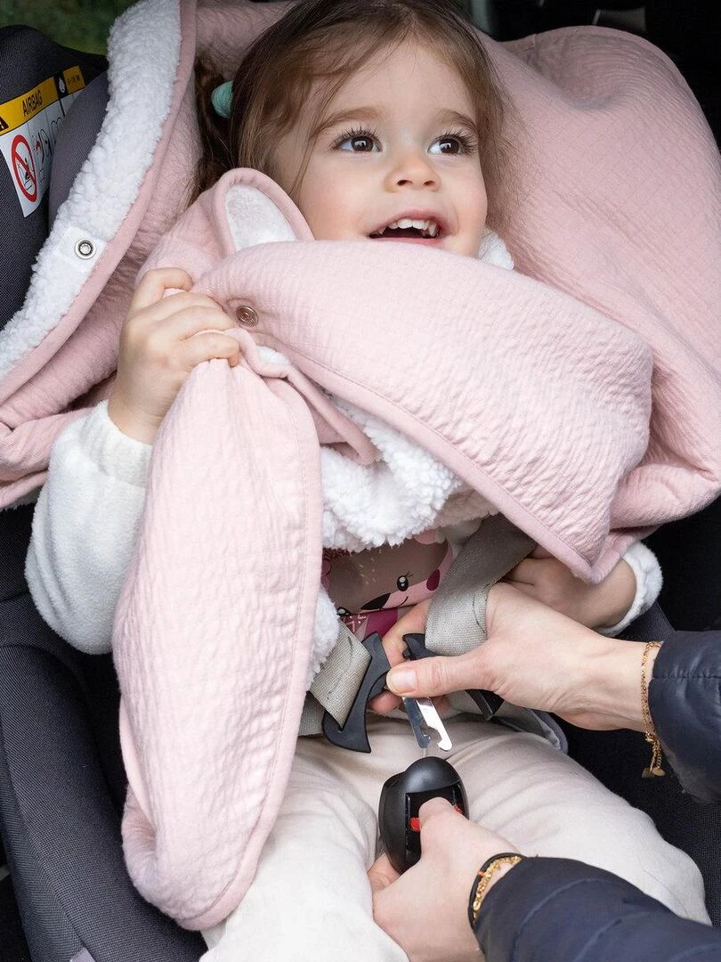 Bemini Poncho de voyage Tetra jersey et teddy   Rose clair