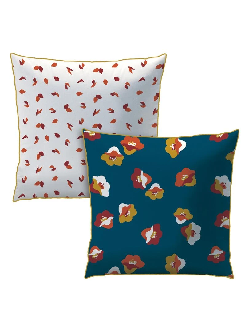 Set de 2 taies d’oreiller imprimées en percale de coton BIO NARCISSE Bleu azur