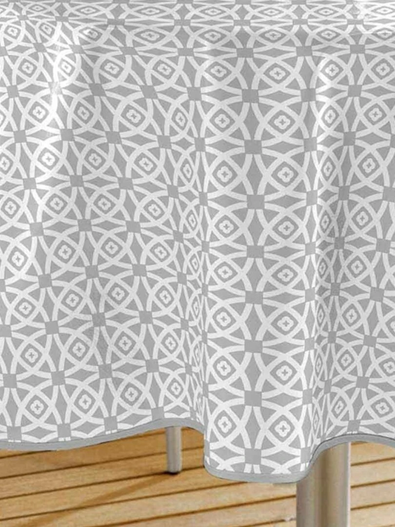 Nappe ronde en PVC à imprimés géométriques Gris clair