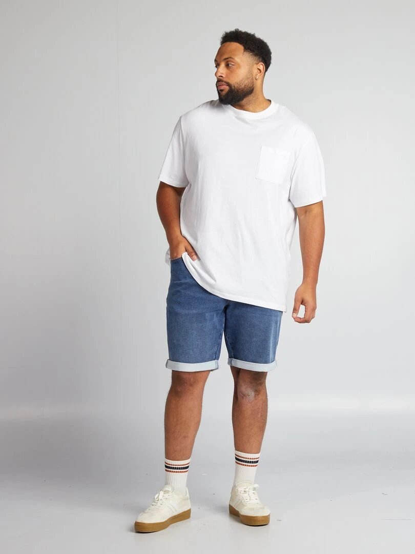 Pantalon chino coupe slim en lin mélangé   Bleu