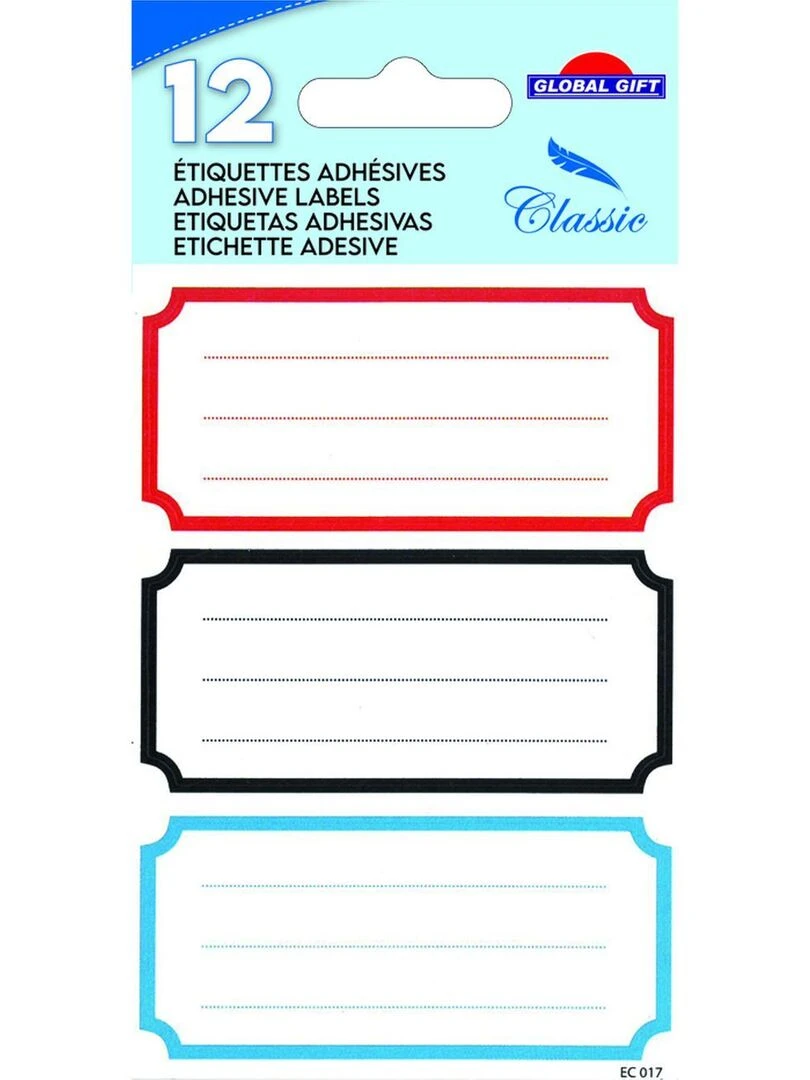 12 étiquettes adhésives scolaires Rectangle vintage 3 couleurs N/A