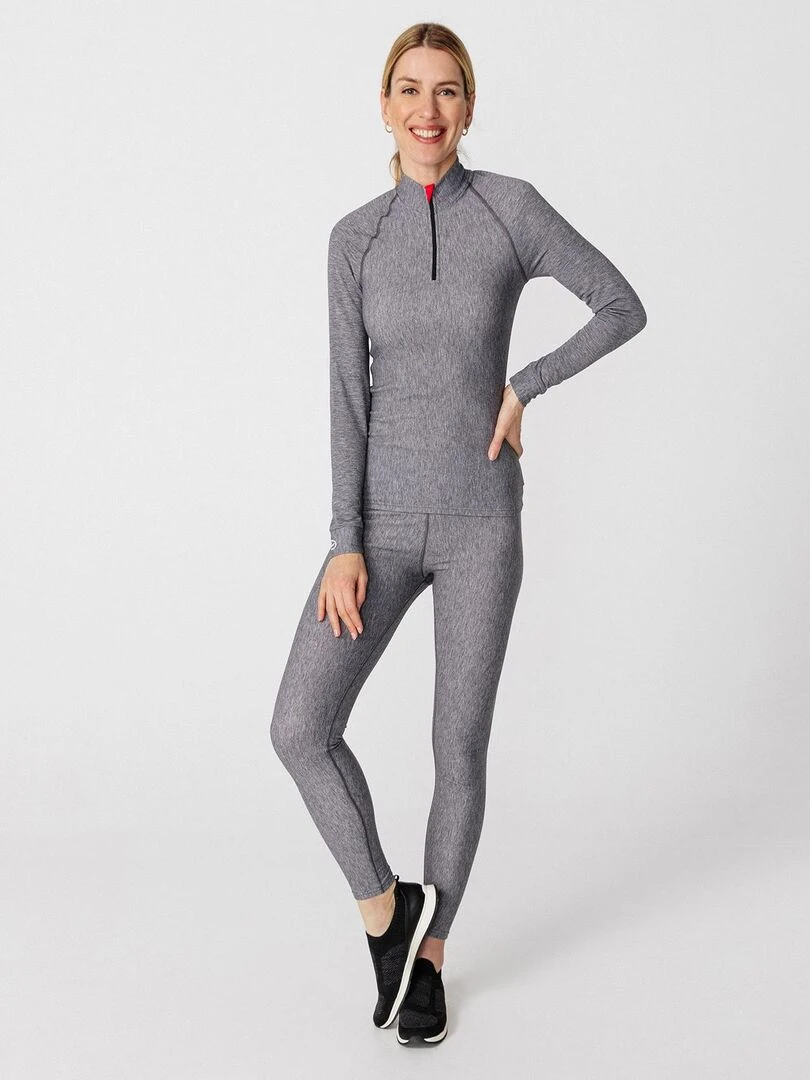 T shirt col zippé Comfort Thermolactyl 5 femme   DamartSport   Gris chiné