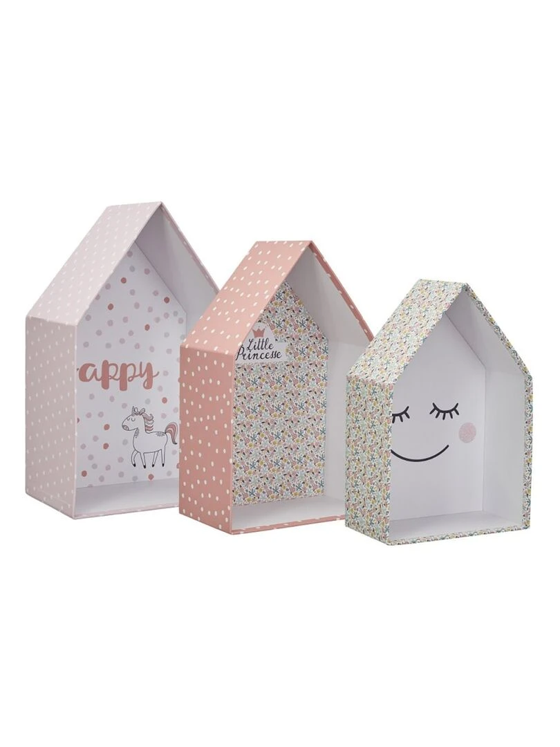 Lot de 3 boites gigognes Maison fille Rose