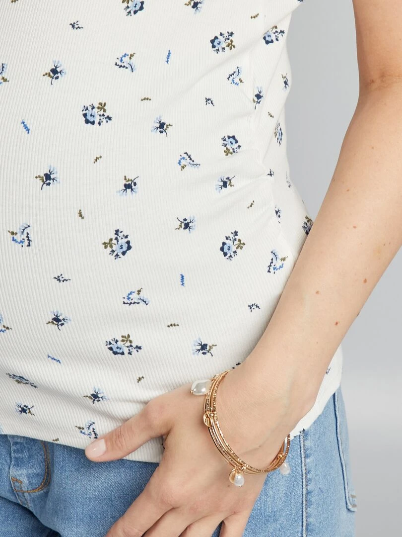 Débardeur de maternité à encolure U   Blanc motifs fleurs