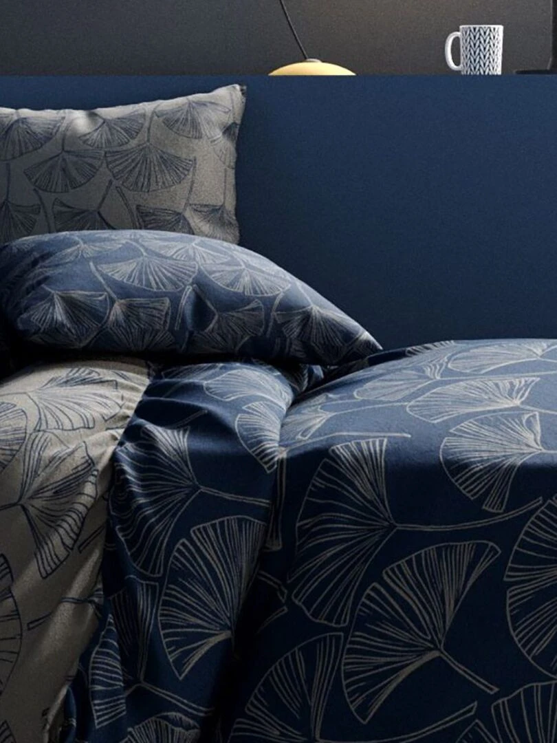 Housse de couette 240x220 Edo + 2 taies 100% coton 57 fils   Bleu