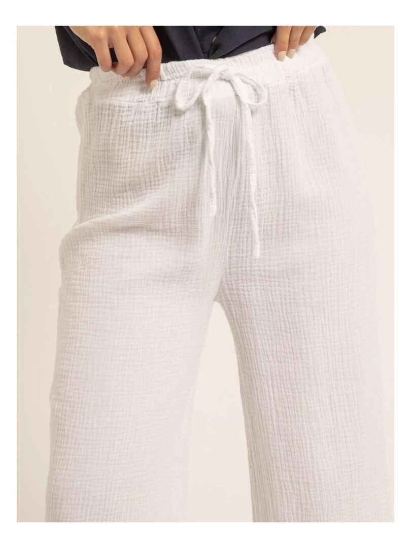 Pantalon fluide gaze de coton EBERTINE Blanc