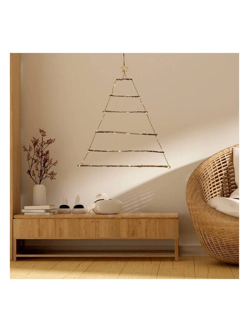 Sapin mural lumineux 40 leds blanc chaud H90 piles Jaune