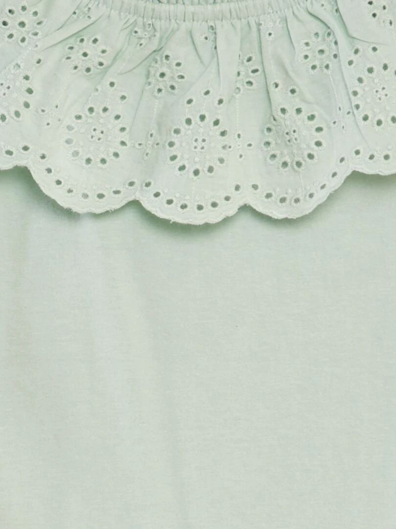 T shirt sans manches avec col brodé   Vert