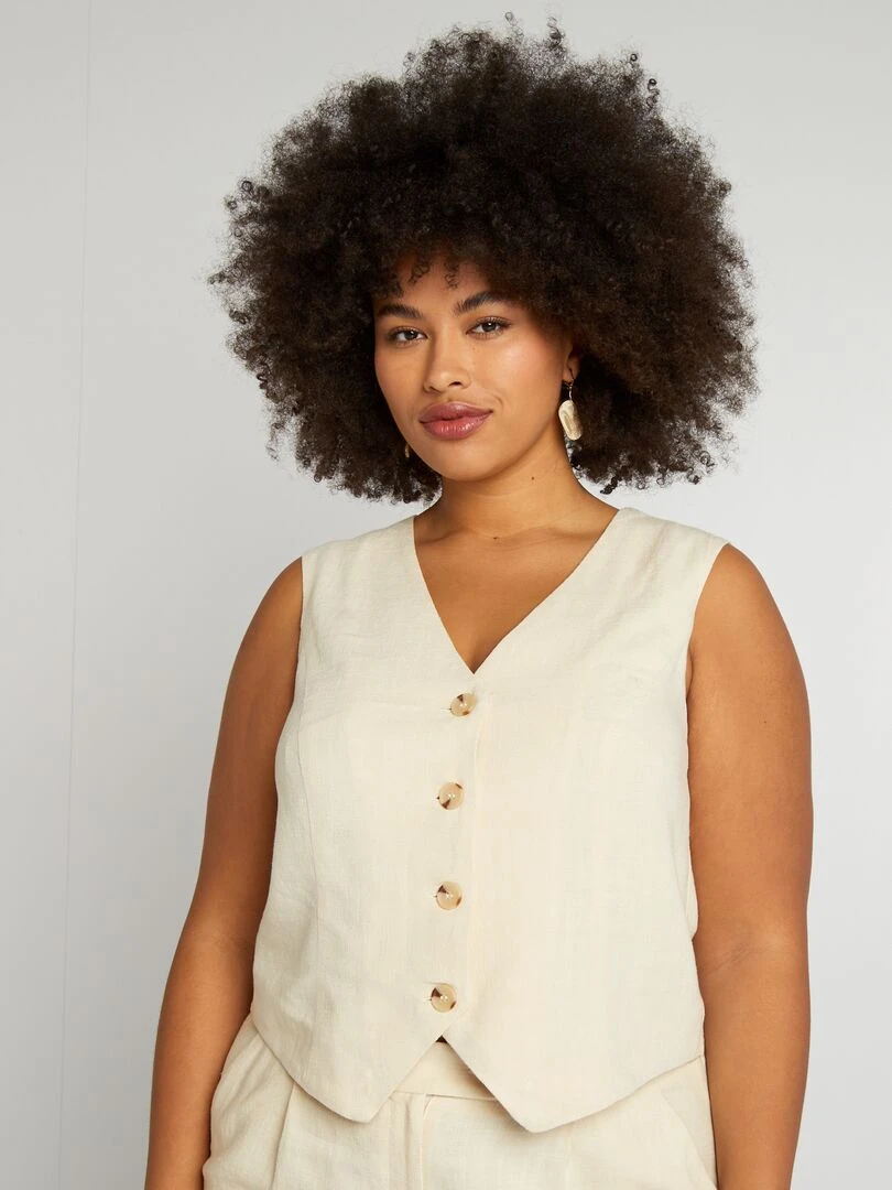Gilet de costume style garçon de café en lin mélangé Beige