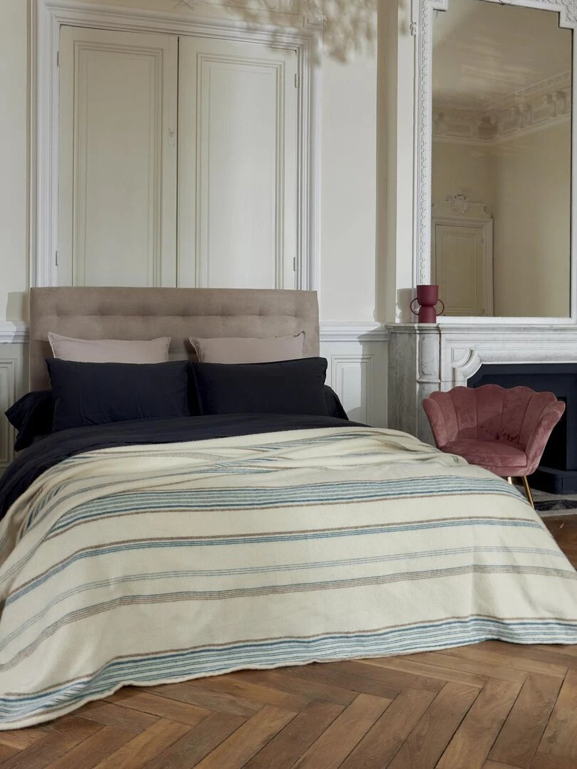 Couverture bayadère en laine mélangée   Bleu turquoise