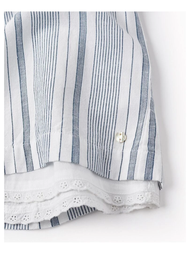 Robe à Rayures avec Broderie Anglaise pour Fille 'B&S' manches courtes BROTHERS&SISTERS   Beige clair