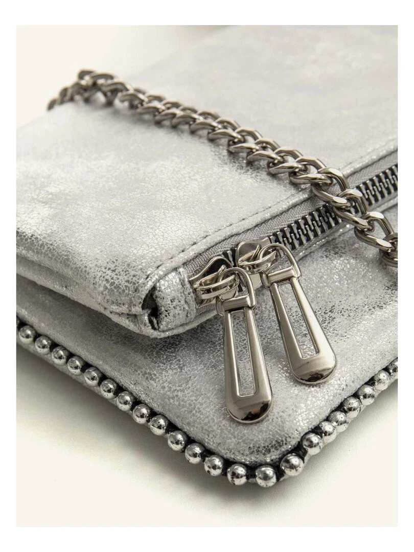 Petit sac pochette similicuir bandoulière amovible DL MANON   Argent