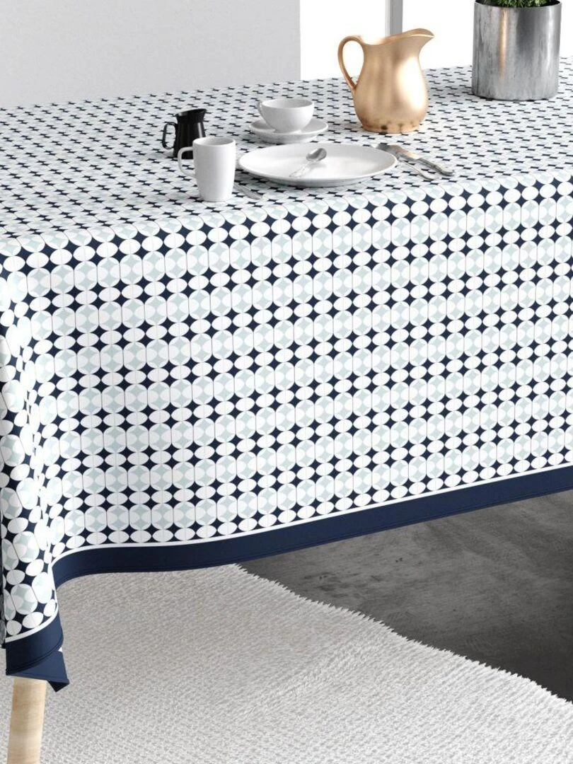 Nappe rectangulaire anti tache en Coton Verana Bleu