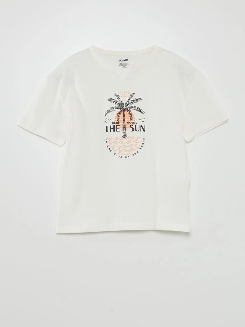T shirt en jersey imprimé 'palmiers' Blanc