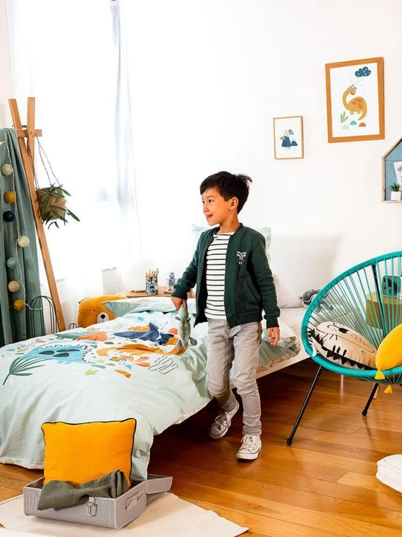 Housse de couette réversible 140x200 cm + 1 taie d'oreiller 63x63 cm Coton Dilia   Bleu